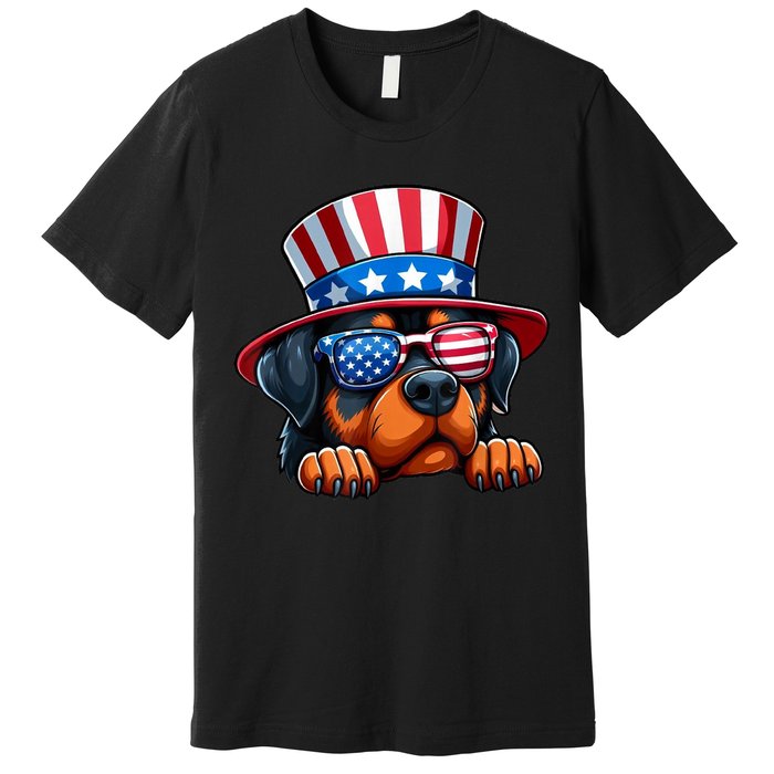 American Flag Rottweiler Dog Lover Funny 4th Of July Dog Gift Premium T-Shirt