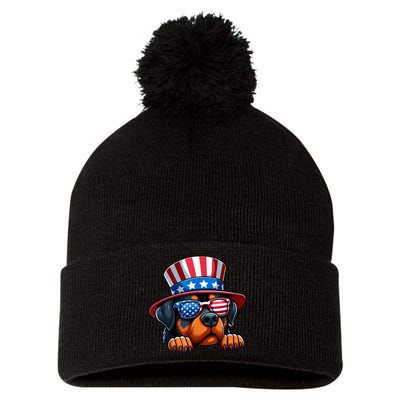 American Flag Rottweiler Dog Lover Funny 4th Of July Dog Gift Pom Pom 12in Knit Beanie