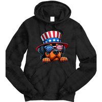 American Flag Rottweiler Dog Lover Funny 4th Of July Dog Gift Tie Dye Hoodie