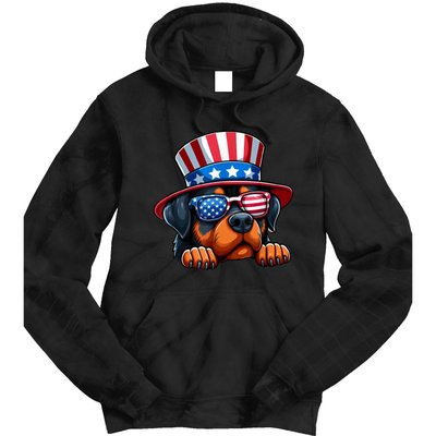 American Flag Rottweiler Dog Lover Funny 4th Of July Dog Gift Tie Dye Hoodie