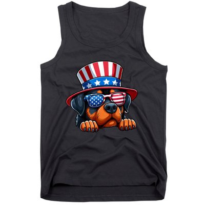 American Flag Rottweiler Dog Lover Funny 4th Of July Dog Gift Tank Top