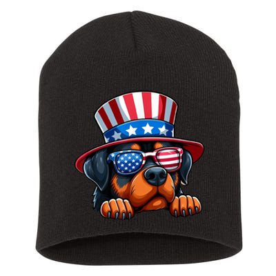 American Flag Rottweiler Dog Lover Funny 4th Of July Dog Gift Short Acrylic Beanie