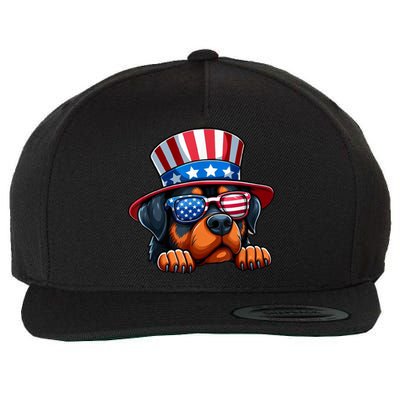 American Flag Rottweiler Dog Lover Funny 4th Of July Dog Gift Wool Snapback Cap