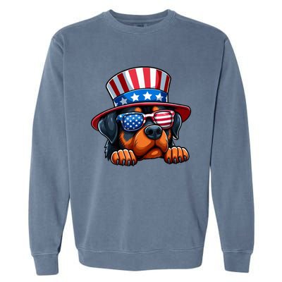 American Flag Rottweiler Dog Lover Funny 4th Of July Dog Gift Garment-Dyed Sweatshirt