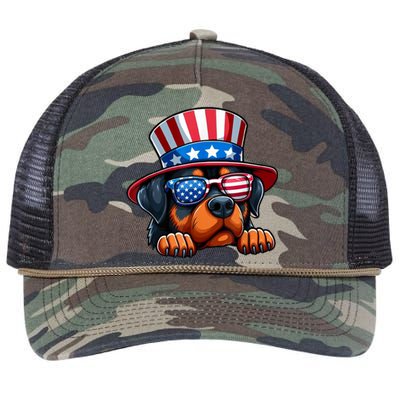 American Flag Rottweiler Dog Lover Funny 4th Of July Dog Gift Retro Rope Trucker Hat Cap