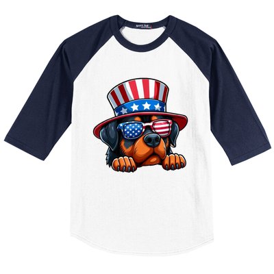 American Flag Rottweiler Dog Lover Funny 4th Of July Dog Gift Baseball Sleeve Shirt