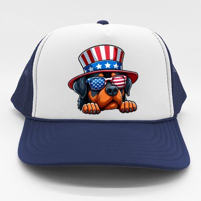 American Flag Rottweiler Dog Lover Funny 4th Of July Dog Gift Trucker Hat