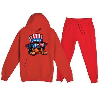 American Flag Rottweiler Dog Lover Funny 4th Of July Dog Gift Premium Hooded Sweatsuit Set