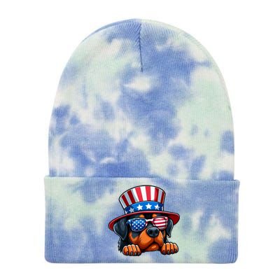 American Flag Rottweiler Dog Lover Funny 4th Of July Dog Gift Tie Dye 12in Knit Beanie