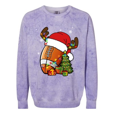 American Football Reindeer Santa Hat Lights Christmas Tree Gift Colorblast Crewneck Sweatshirt