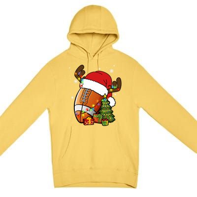 American Football Reindeer Santa Hat Lights Christmas Tree Gift Premium Pullover Hoodie