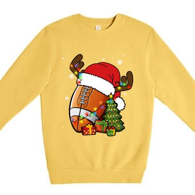 American Football Reindeer Santa Hat Lights Christmas Tree Gift Premium Crewneck Sweatshirt