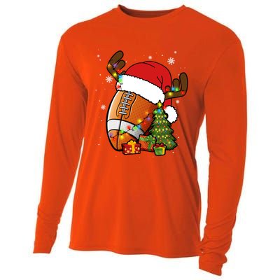 American Football Reindeer Santa Hat Lights Christmas Tree Gift Cooling Performance Long Sleeve Crew