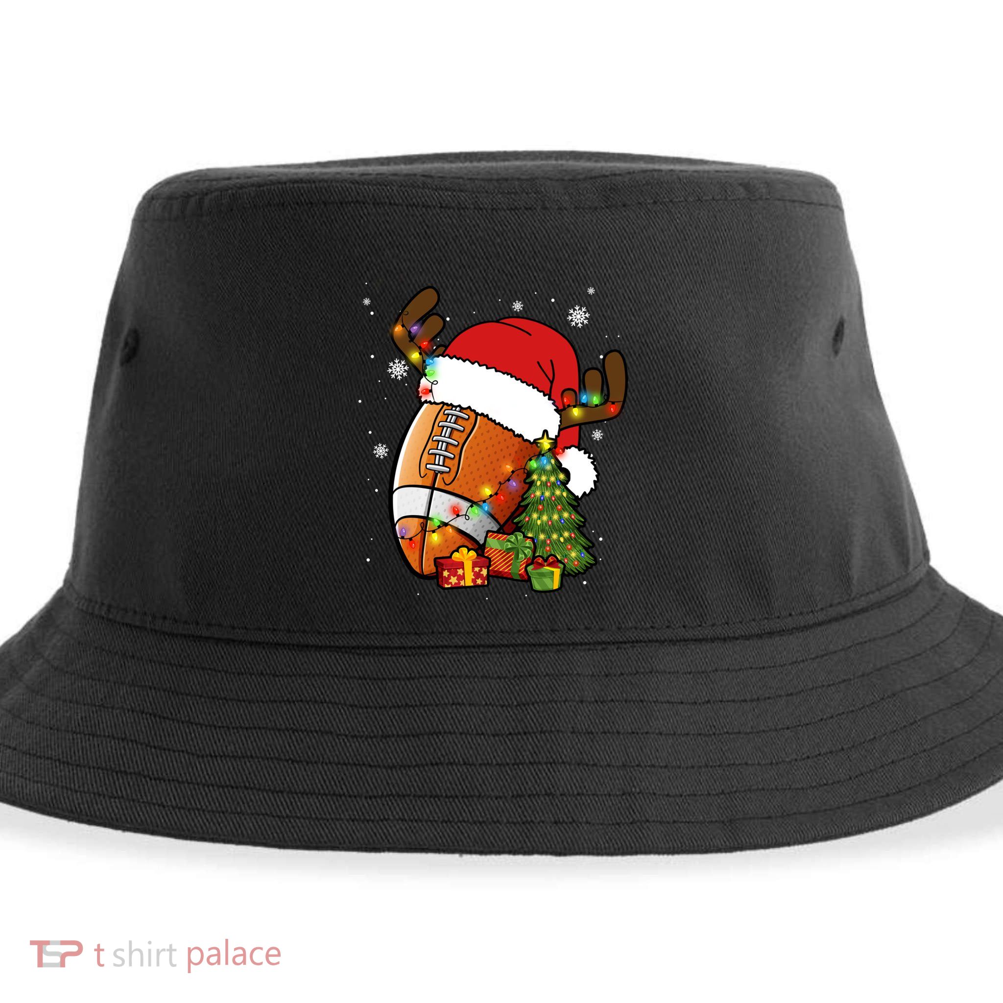 American Football Reindeer Santa Hat Lights Christmas Tree Gift Sustainable Bucket Hat