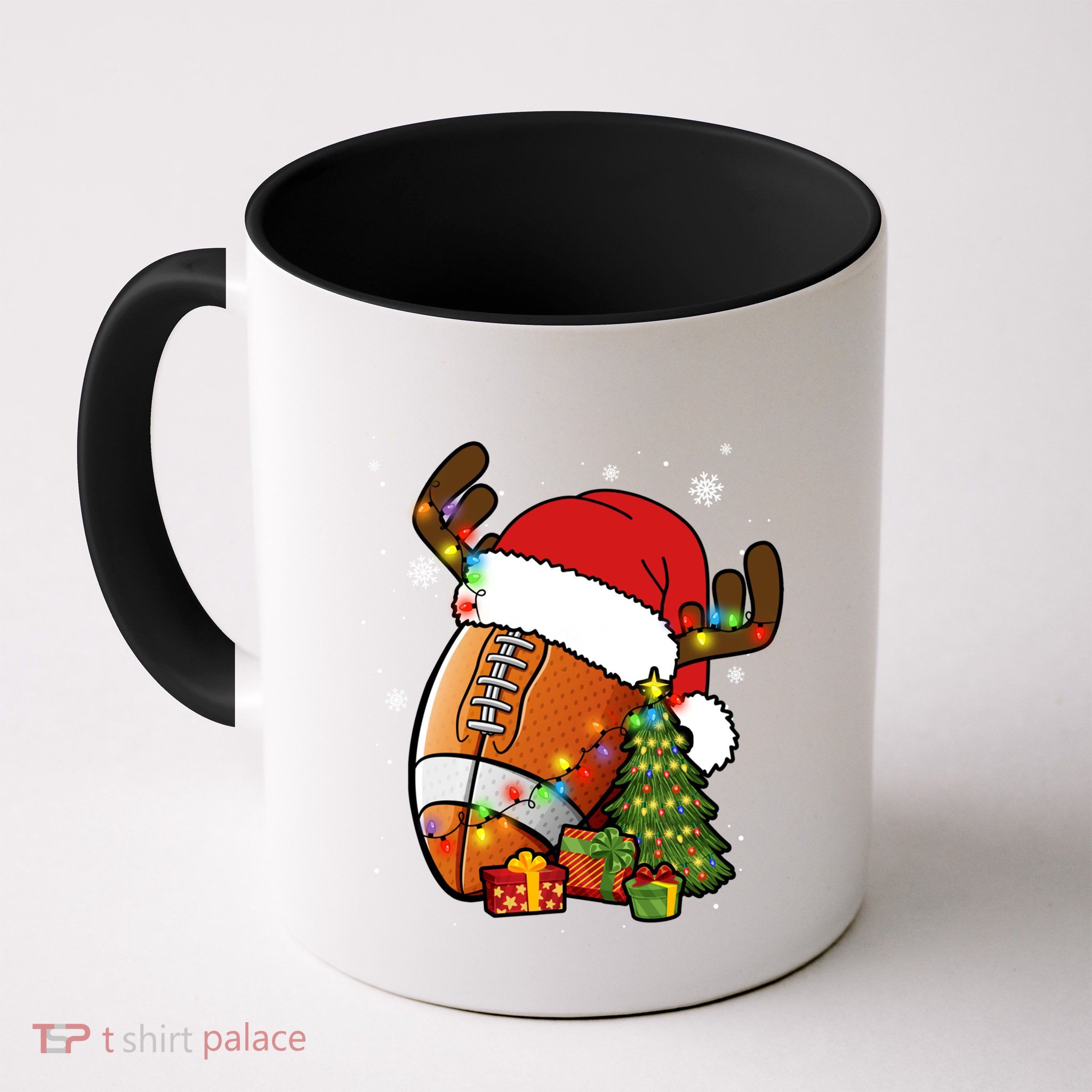 American Football Reindeer Santa Hat Lights Christmas Tree Gift Mug