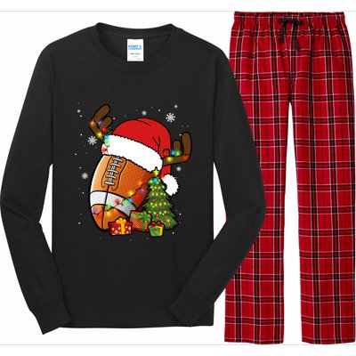 American Football Reindeer Santa Hat Lights Christmas Tree Gift Long Sleeve Pajama Set