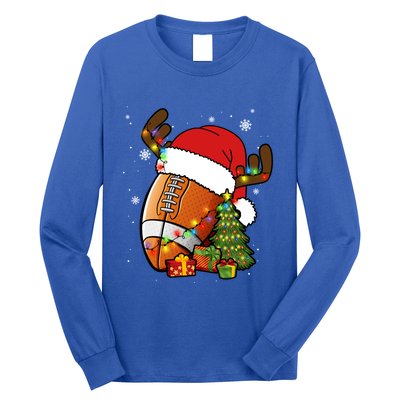 American Football Reindeer Santa Hat Lights Christmas Tree Gift Long Sleeve Shirt