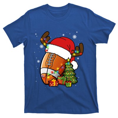 American Football Reindeer Santa Hat Lights Christmas Tree Gift T-Shirt