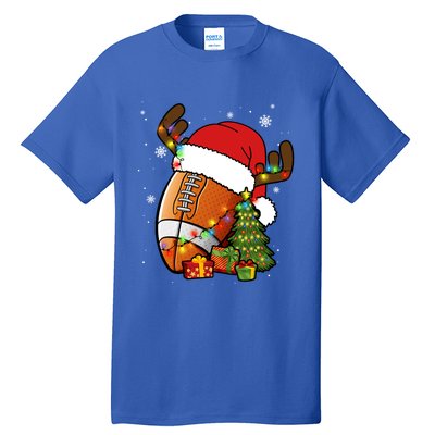 American Football Reindeer Santa Hat Lights Christmas Tree Gift Tall T-Shirt