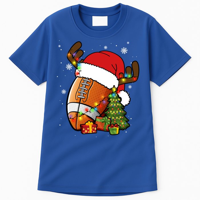 American Football Reindeer Santa Hat Lights Christmas Tree Gift Tall T-Shirt