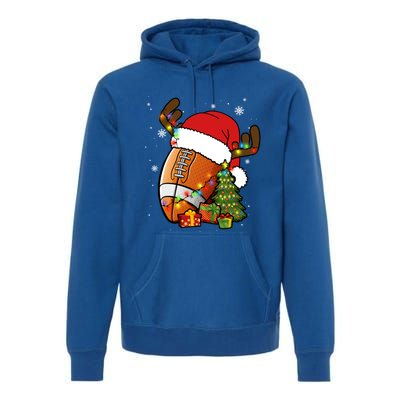 American Football Reindeer Santa Hat Lights Christmas Tree Gift Premium Hoodie