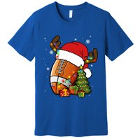 American Football Reindeer Santa Hat Lights Christmas Tree Gift Premium T-Shirt