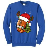 American Football Reindeer Santa Hat Lights Christmas Tree Gift Tall Sweatshirt