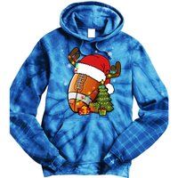 American Football Reindeer Santa Hat Lights Christmas Tree Gift Tie Dye Hoodie