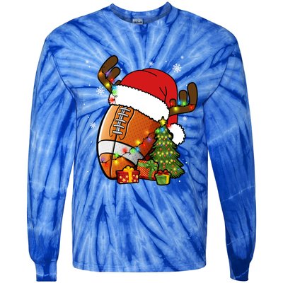 American Football Reindeer Santa Hat Lights Christmas Tree Gift Tie-Dye Long Sleeve Shirt