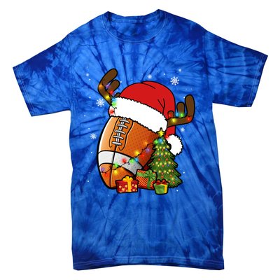 American Football Reindeer Santa Hat Lights Christmas Tree Gift Tie-Dye T-Shirt