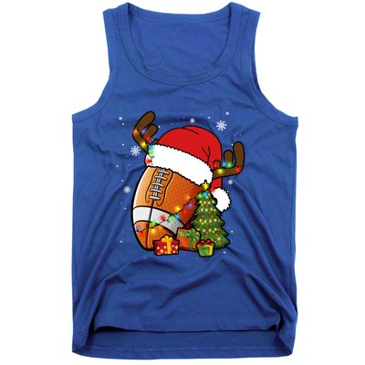 American Football Reindeer Santa Hat Lights Christmas Tree Gift Tank Top