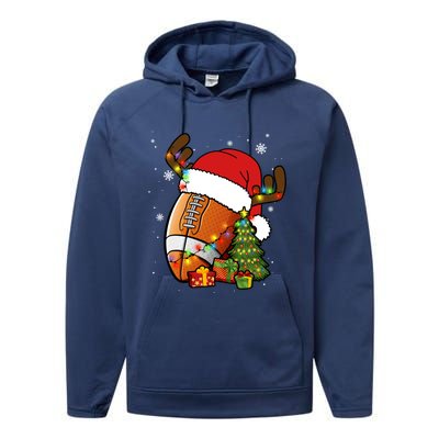 American Football Reindeer Santa Hat Lights Christmas Tree Gift Performance Fleece Hoodie