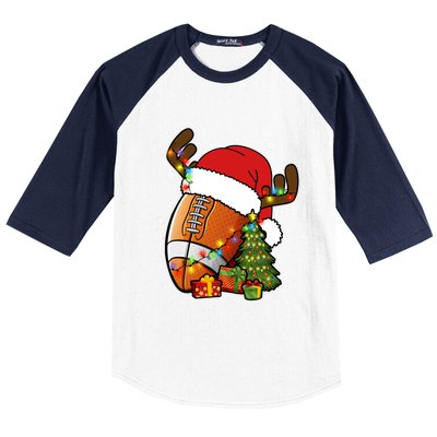 American Football Reindeer Santa Hat Lights Christmas Tree Gift Baseball Sleeve Shirt