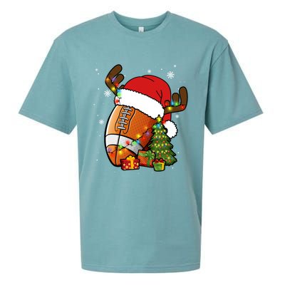 American Football Reindeer Santa Hat Lights Christmas Tree Gift Sueded Cloud Jersey T-Shirt