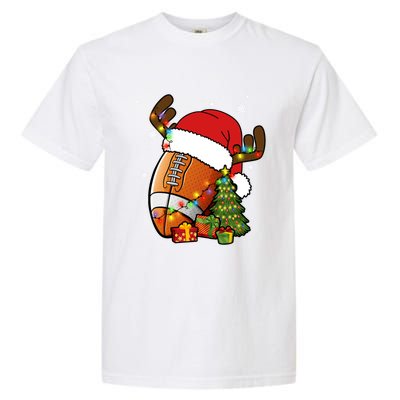 American Football Reindeer Santa Hat Lights Christmas Tree Gift Garment-Dyed Heavyweight T-Shirt