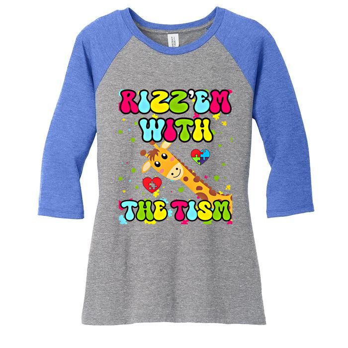 Autism Funny Rizz Em With The Tism Meme Autistic Giraffe Gift Women's Tri-Blend 3/4-Sleeve Raglan Shirt