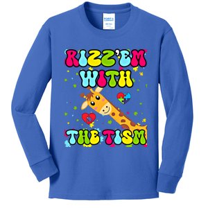 Autism Funny Rizz Em With The Tism Meme Autistic Giraffe Gift Kids Long Sleeve Shirt