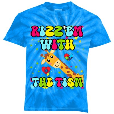 Autism Funny Rizz Em With The Tism Meme Autistic Giraffe Gift Kids Tie-Dye T-Shirt