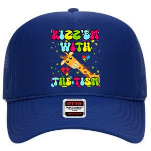 Autism Funny Rizz Em With The Tism Meme Autistic Giraffe Gift High Crown Mesh Back Trucker Hat