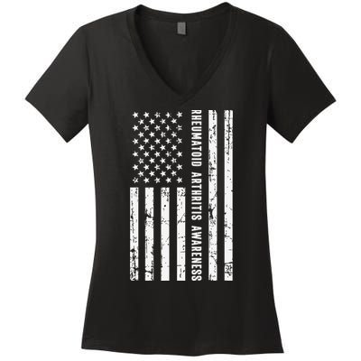 American Flag Rheumatoid Arthritis Awareness Month May Women's V-Neck T-Shirt
