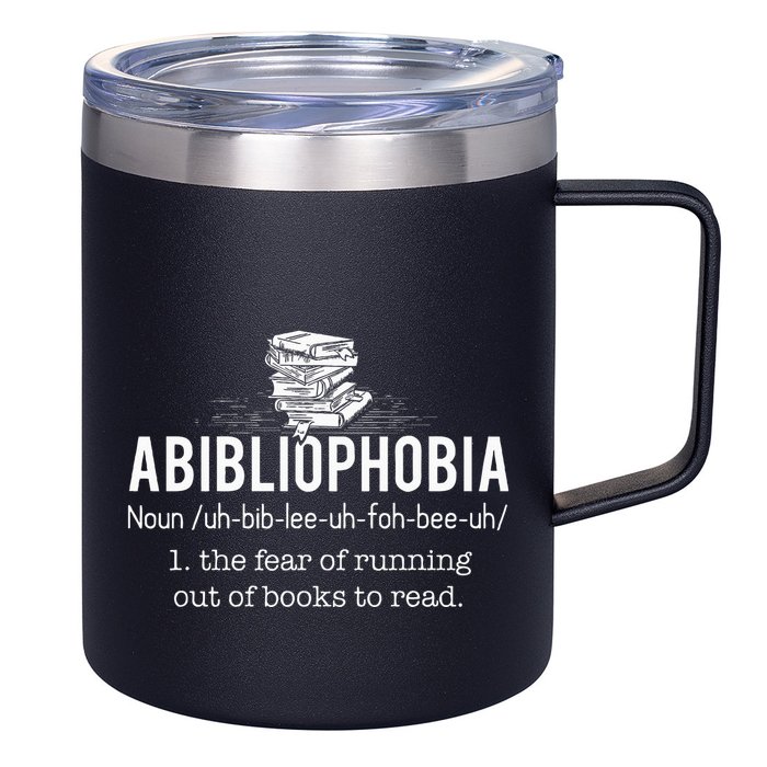 Abibliophobia Funny Reading Bookworm Reader 12oz Stainless Steel Coffee Mug
