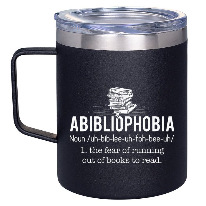 Abibliophobia Funny Reading Bookworm Reader 12oz Stainless Steel Coffee Mug