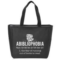 Abibliophobia Funny Reading Bookworm Reader Zip Tote Bag