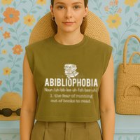 Abibliophobia Funny Reading Bookworm Reader Garment-Dyed Women's Muscle Tee