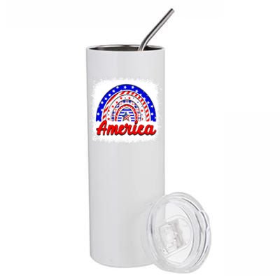 American Flag Rainbow 4th Of July Daughter Mom Sister Gift Stainless Steel Tumbler