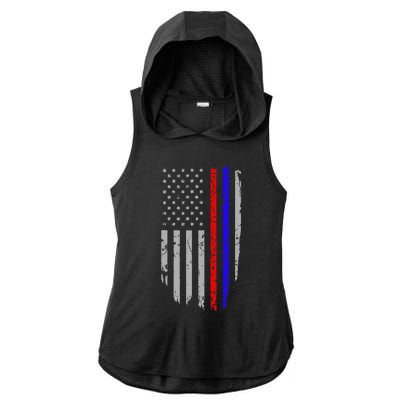 American Flag Red Blue Thin Line Apparel Firefighter Police Ladies PosiCharge Tri-Blend Wicking Draft Hoodie Tank