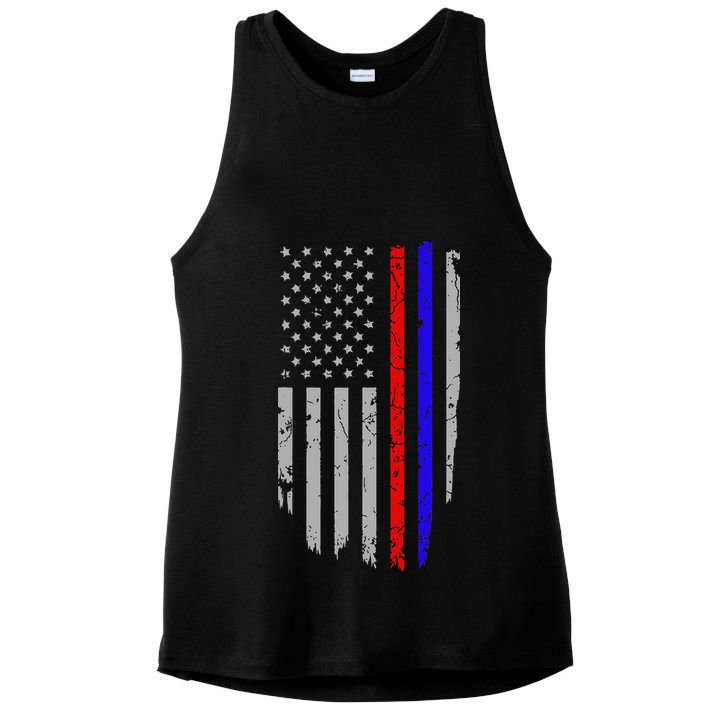 American Flag Red Blue Thin Line Apparel Firefighter Police Ladies PosiCharge Tri-Blend Wicking Tank
