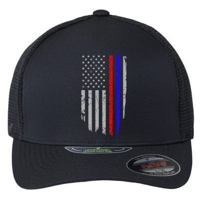 American Flag Red Blue Thin Line Apparel Firefighter Police Flexfit Unipanel Trucker Cap