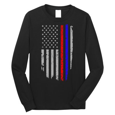 American Flag Red Blue Thin Line Apparel Firefighter Police Long Sleeve Shirt