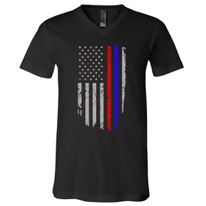 American Flag Red Blue Thin Line Apparel Firefighter Police V-Neck T-Shirt